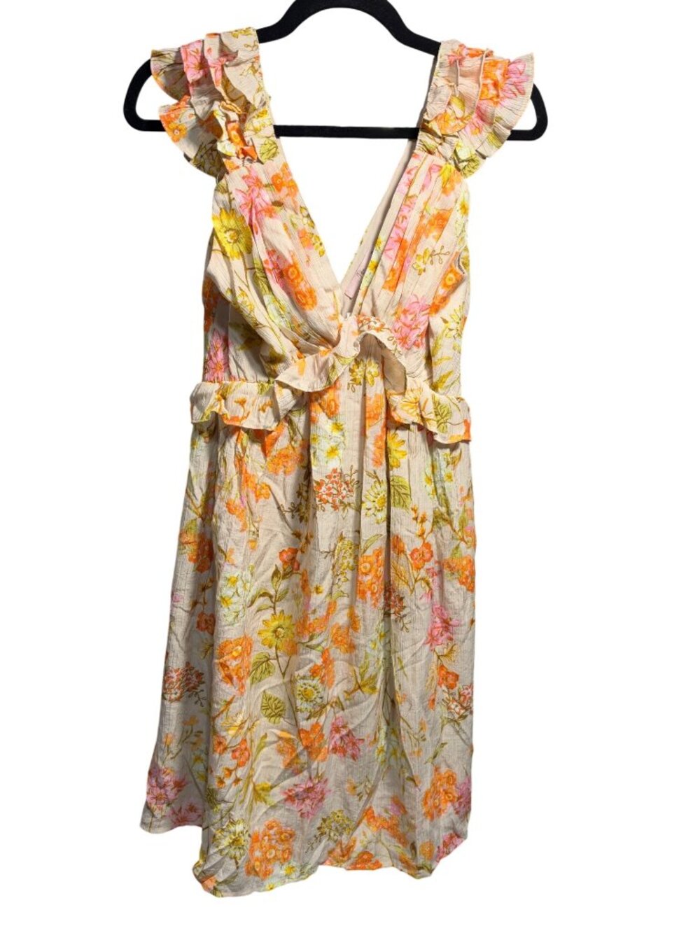 NWT Rivers Orange Multi Floral Ruffle Dress Size S MSRP $98